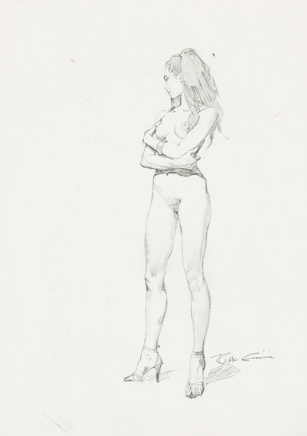 ROBERT McGINNIS (1926- ) Nude woman in profile.